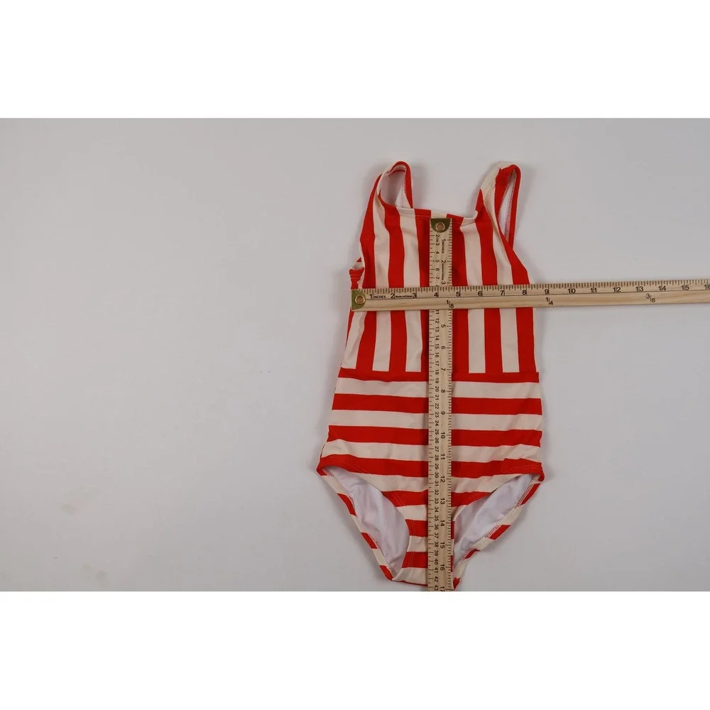 Hanna Andersson Swimsuit One Piece Red White Striped Cherry Bow Size 6-7
